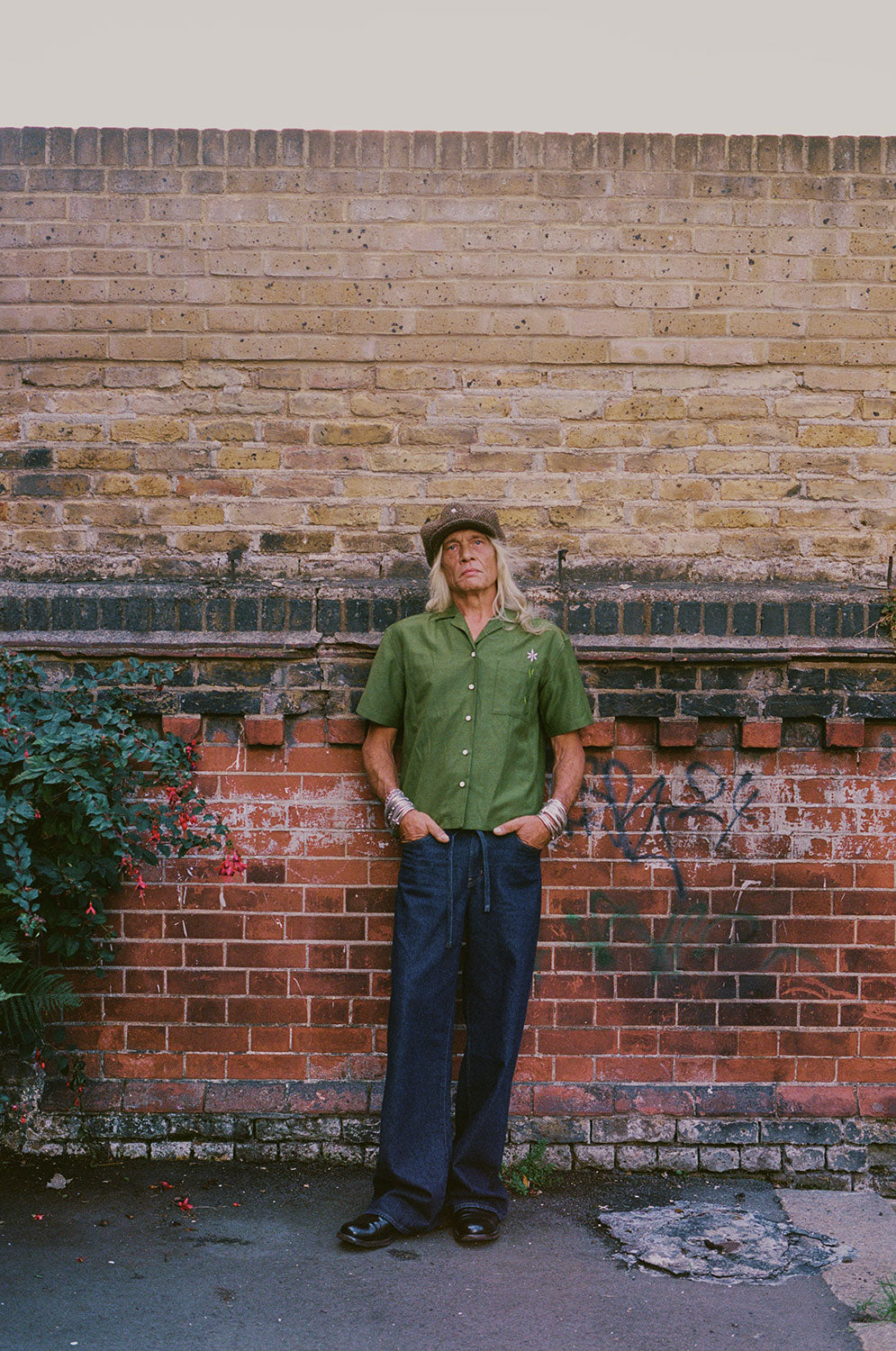 Frances unisex Cuban shirt in rich olive green surplus fabric, relaxed fit for all by Saywood