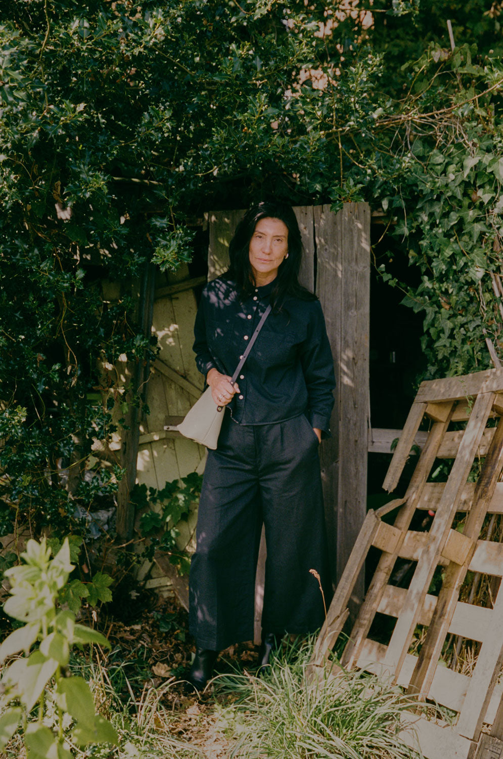 Styling inspiration: Amelia black trousers in organic cotton and linen with black Lela Shirt, made in London by Saywood