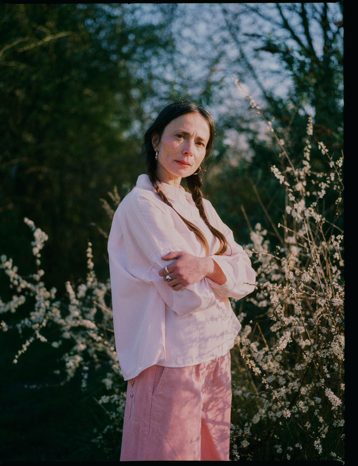 Styling inspiration: Lela pink orange colourblock shirt with Amelia pink corduroy trousers, made in London by Saywood