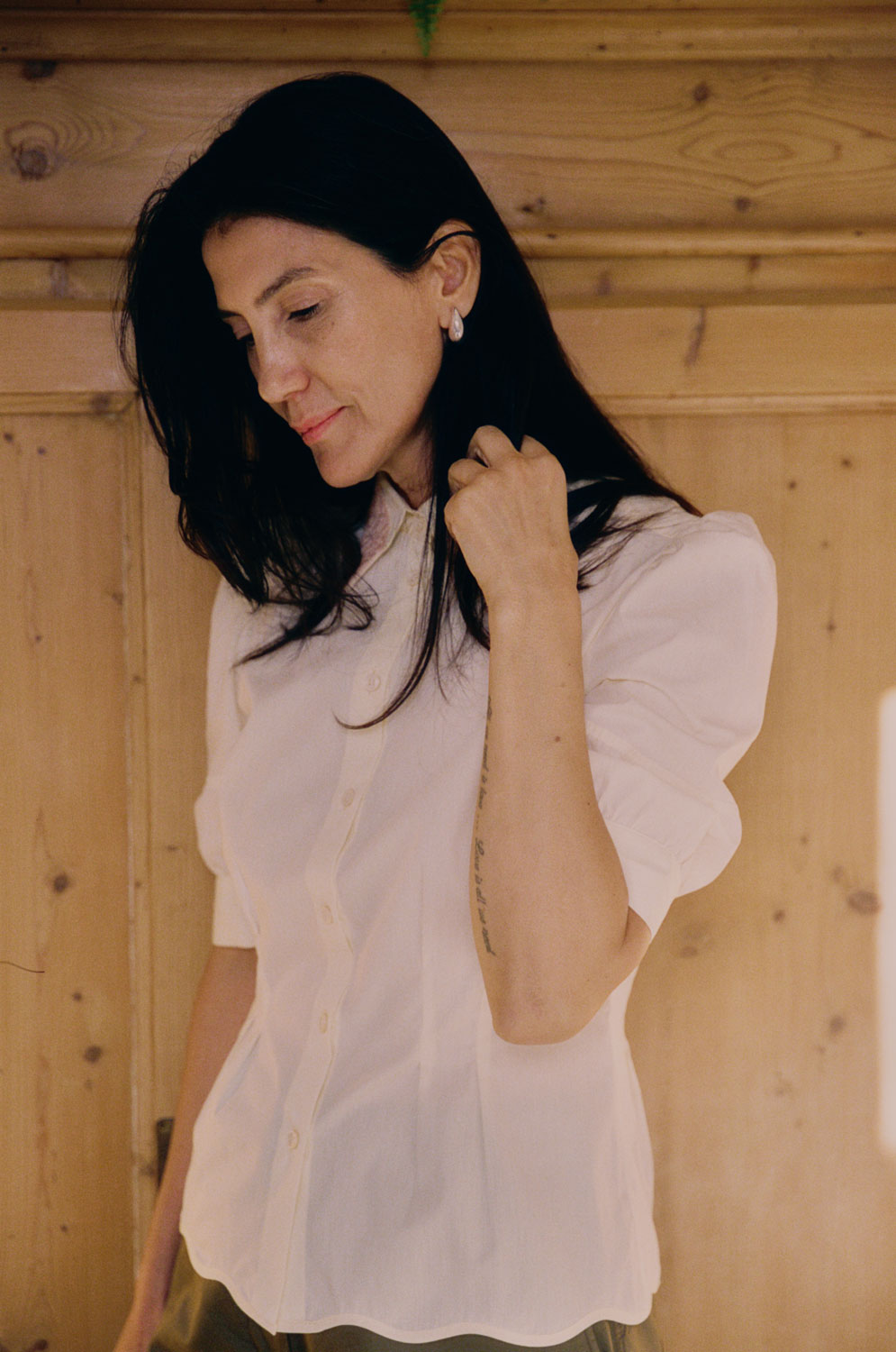 Joni butter yellow cotton bamboo blouse with 1940s-inspired fit-and-flare silhouette and scalloped hem by Saywood