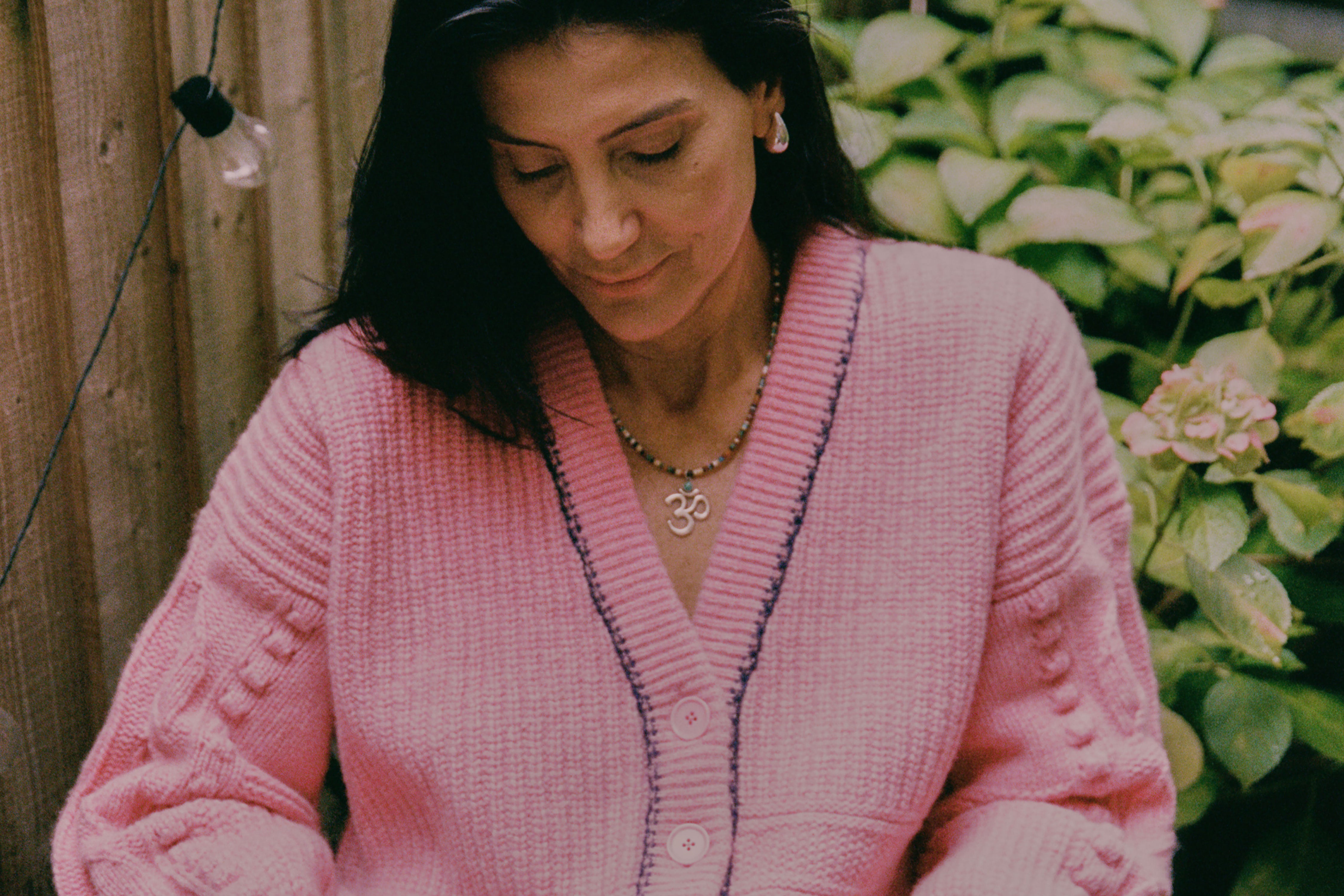 Pink Chunky Knit Frida Cardigan in Scottish-spun lambswool. British made knitwear by Saywood.