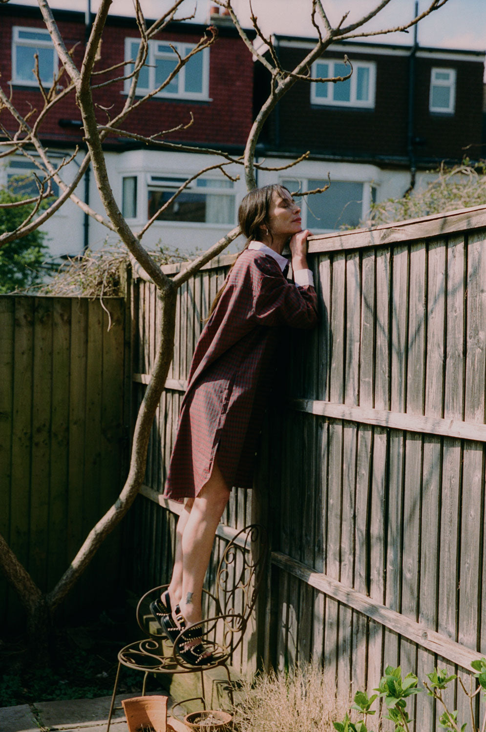 Etta oversized shirtdress in red check deadstock cotton, versatile styling by Saywood